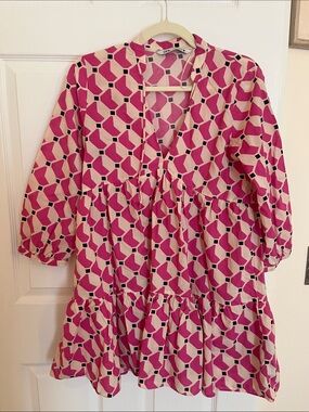 Zara Pink and Cream Geometric Midi Dress
